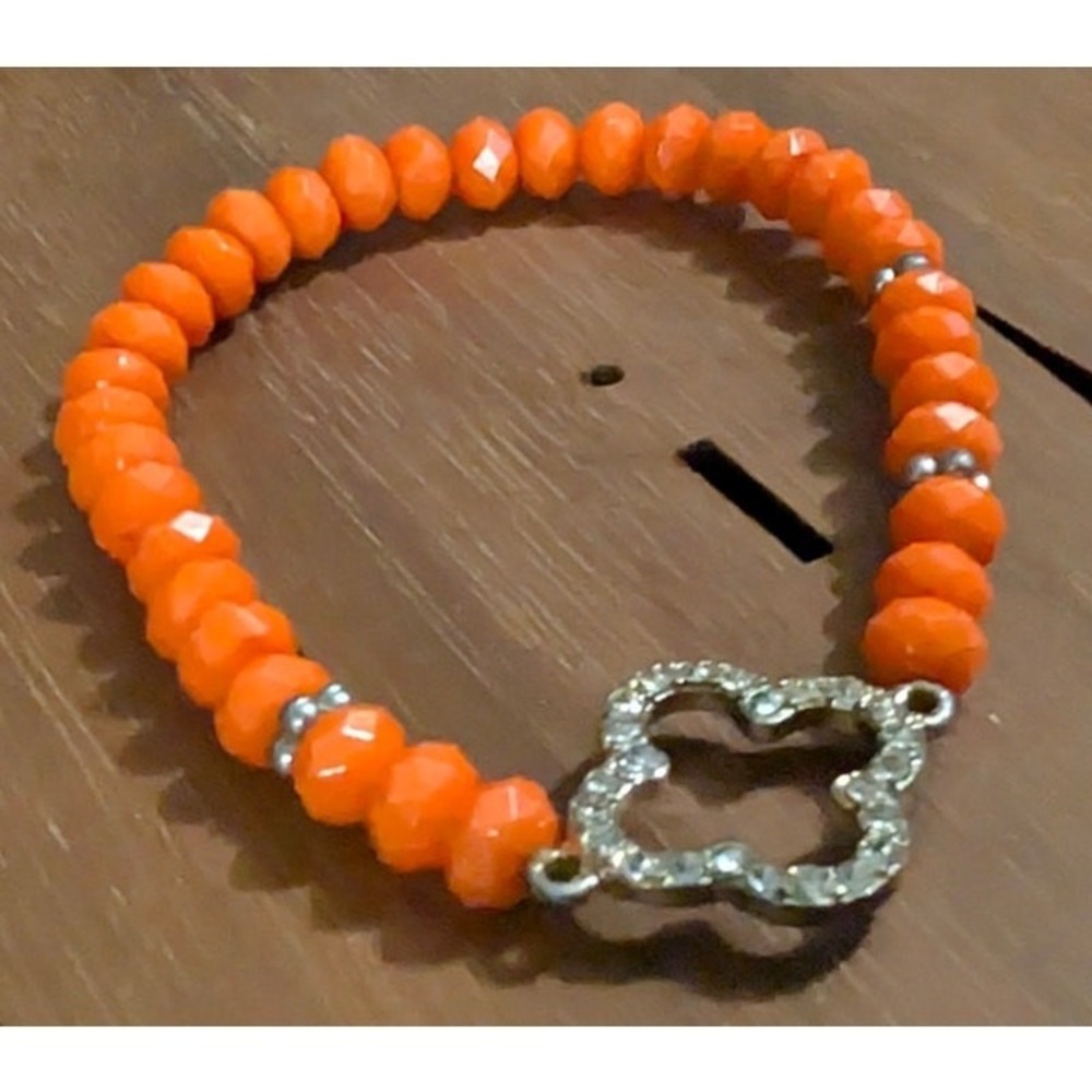 New Rhinestone Beads Beaded Bracelet Stretch Orange Faceted 99 Cent Auction